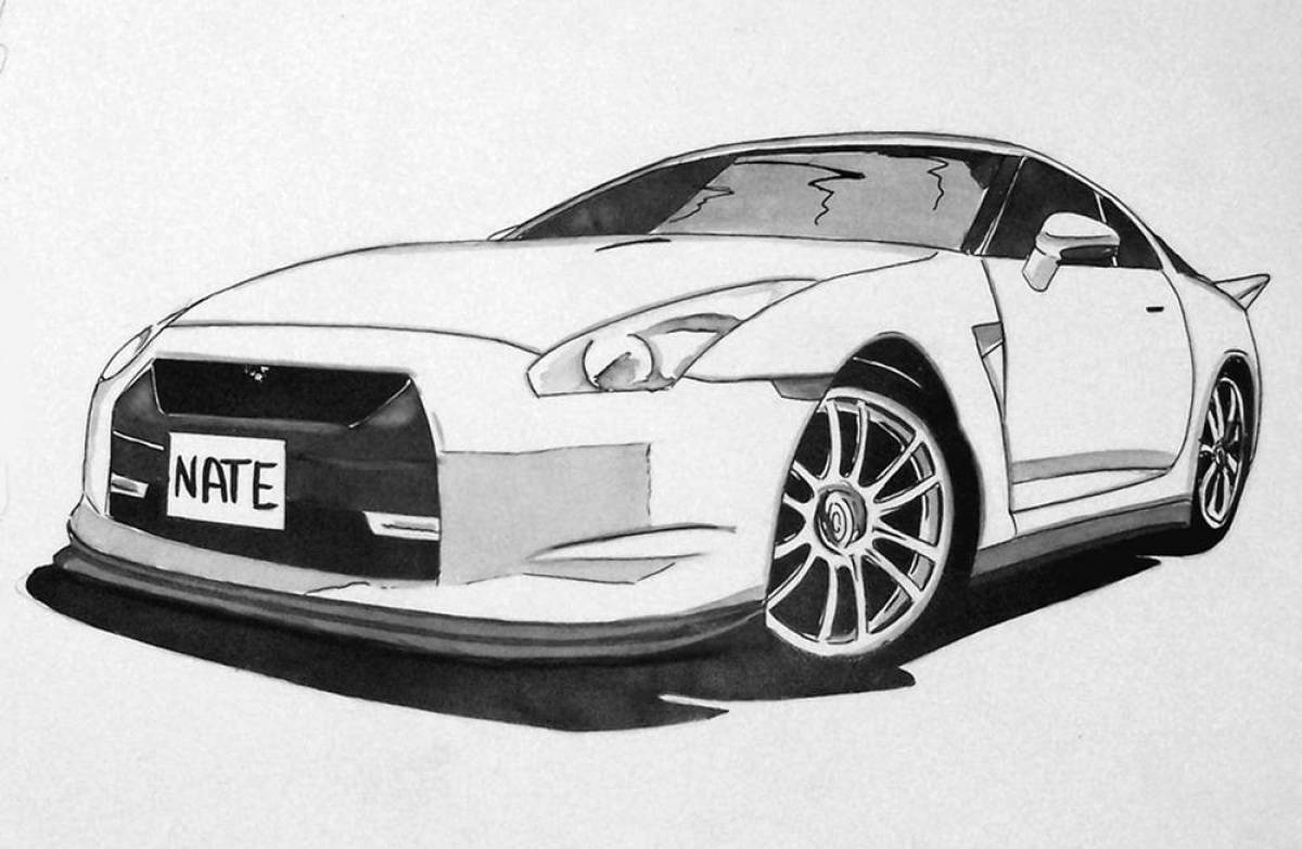 Nissan gtr рисунок