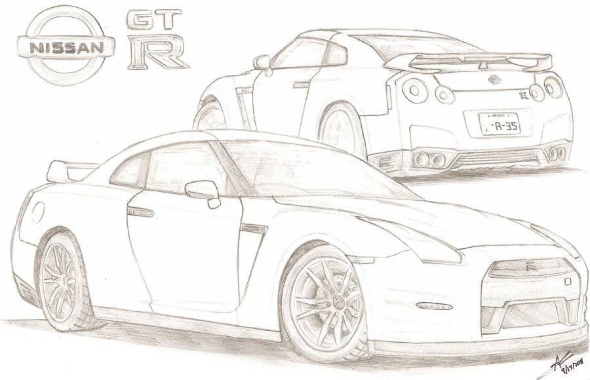 Нарисовать 35. Nissan GTR r35 drawing. Nissan GTR r35 рисунок. Раскраска Ниссан GTR-35. Nissan r35 Sketch.