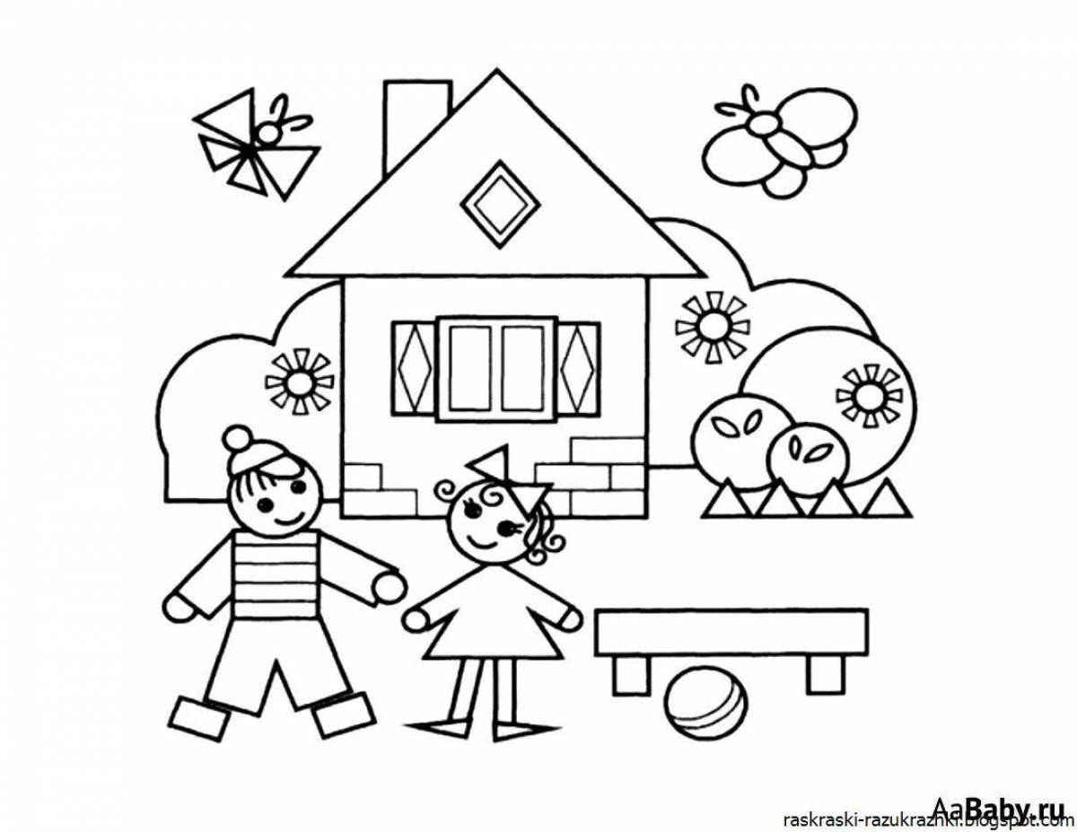 Раскраска с мерцающими цветами геометрическими фигурами для детей 3-4 лет