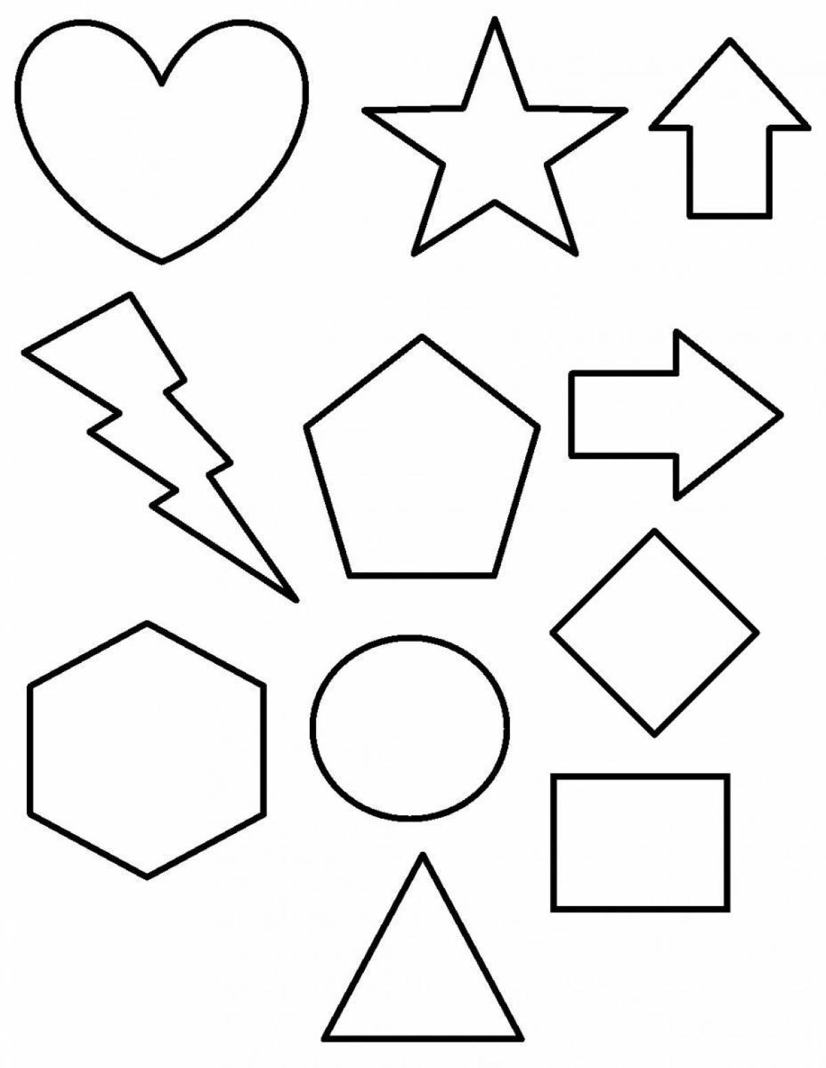 Colorful glitter geometric shapes coloring page for 3-4 year olds