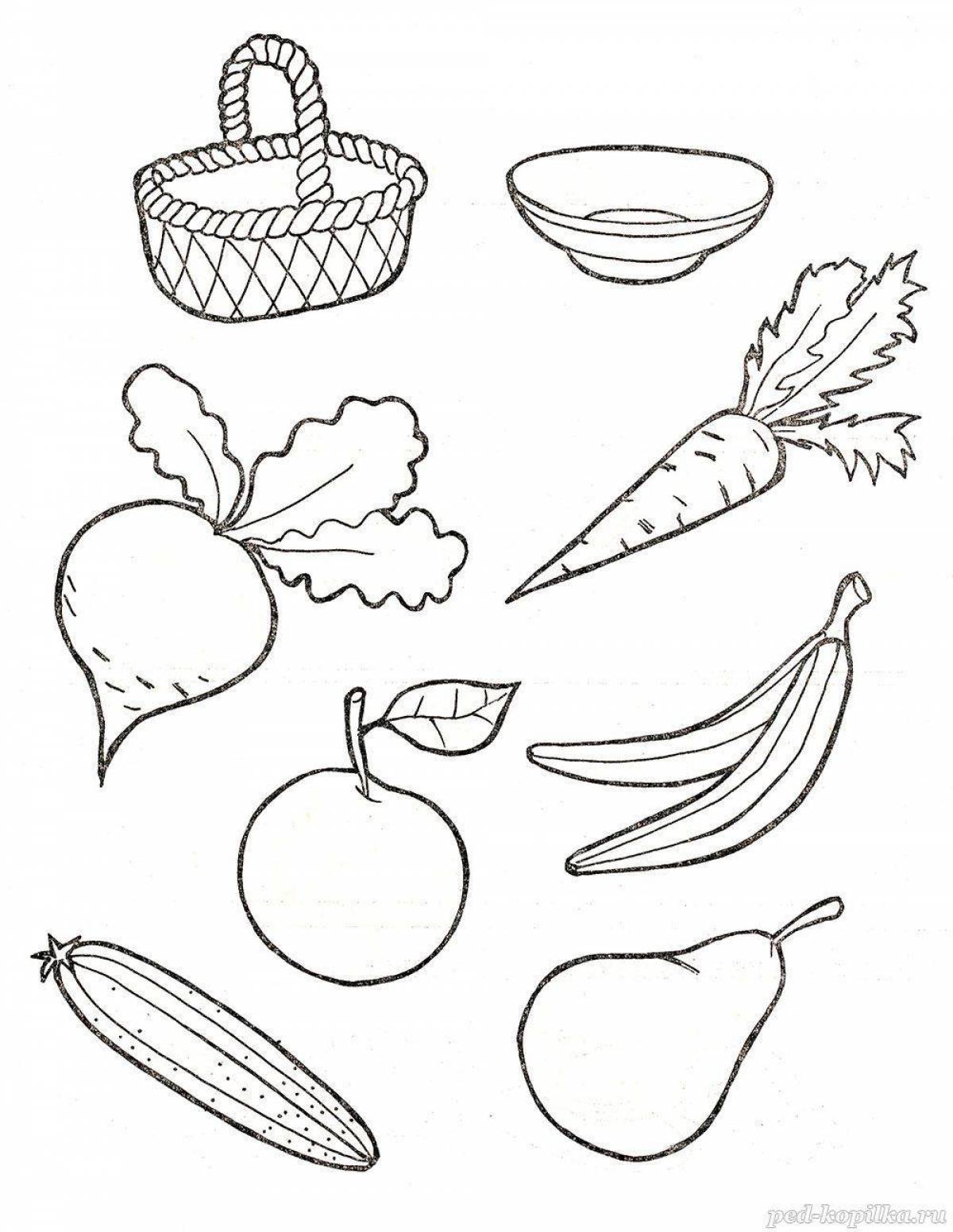 Bright and cheerful vegetable coloring book