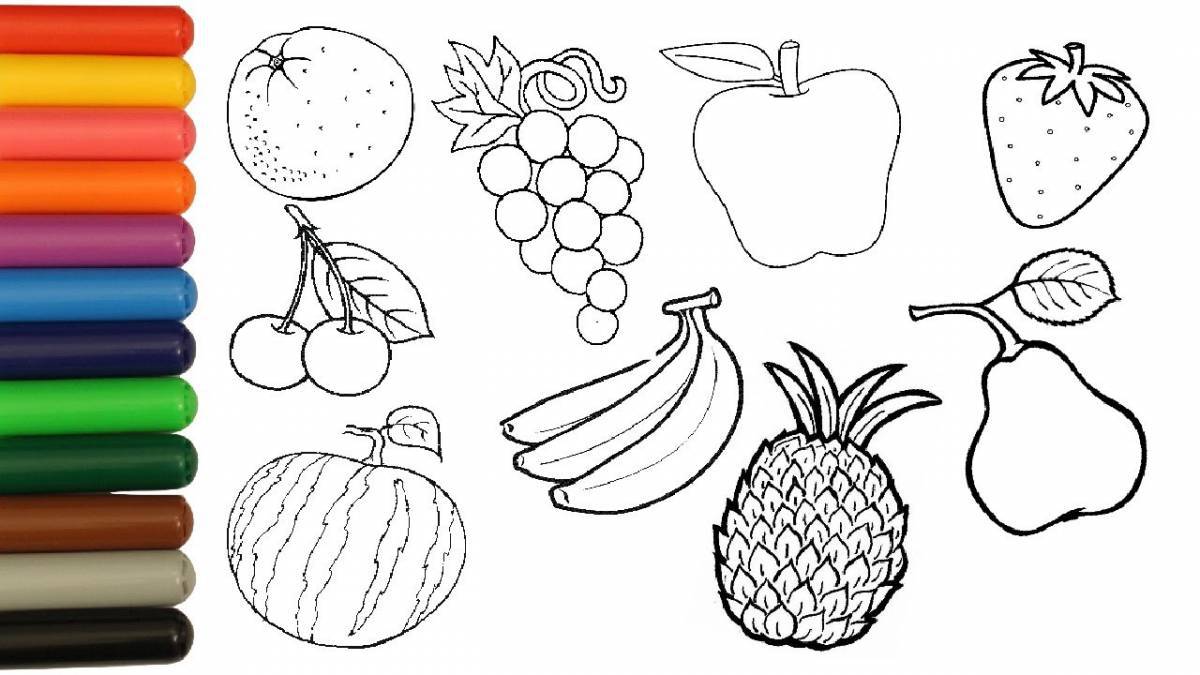 Привлекательная страница раскраски овощей и фруктов