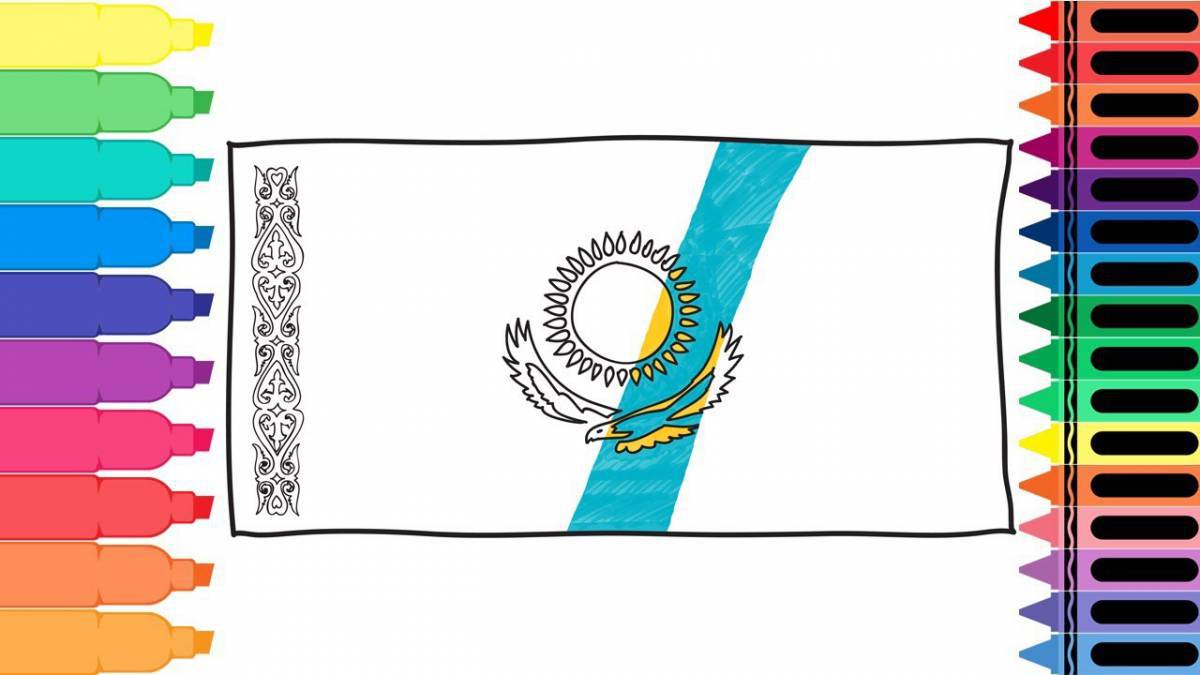 Раскраска яркий флаг казахстана