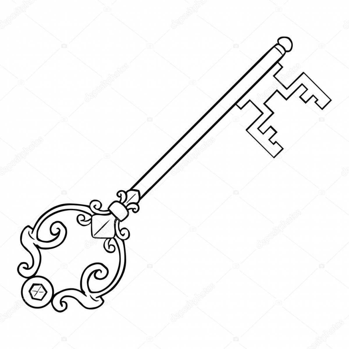 Glowing golden key coloring page