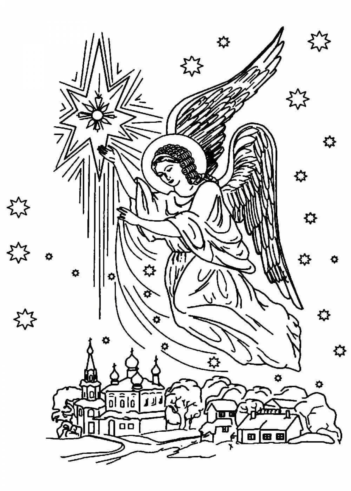 Coloring book bright Christmas angel