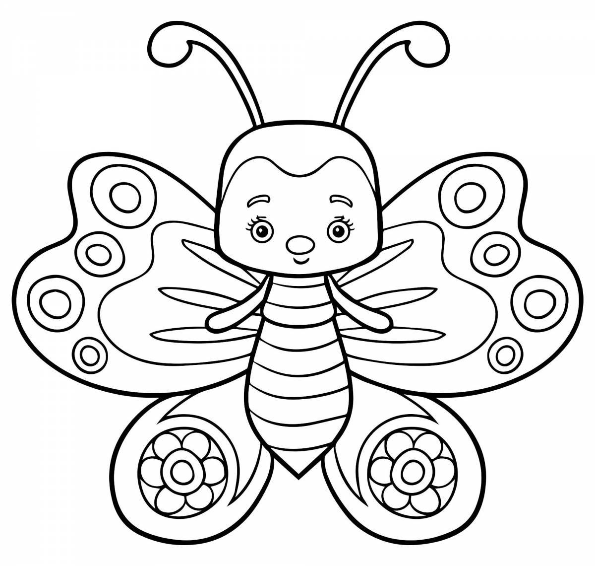 Colorful butterfly coloring page for 3-4 year olds