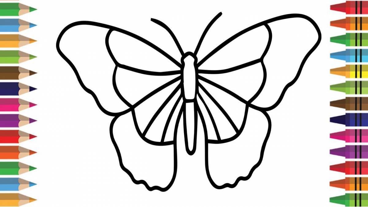 Раскраска сияющая бабочка для детей 3-4 лет