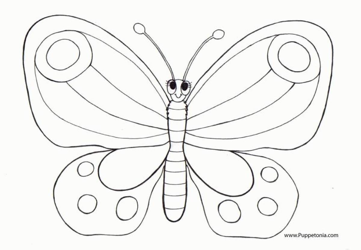 Фантастическая бабочка-раскраска для детей 3-4 лет