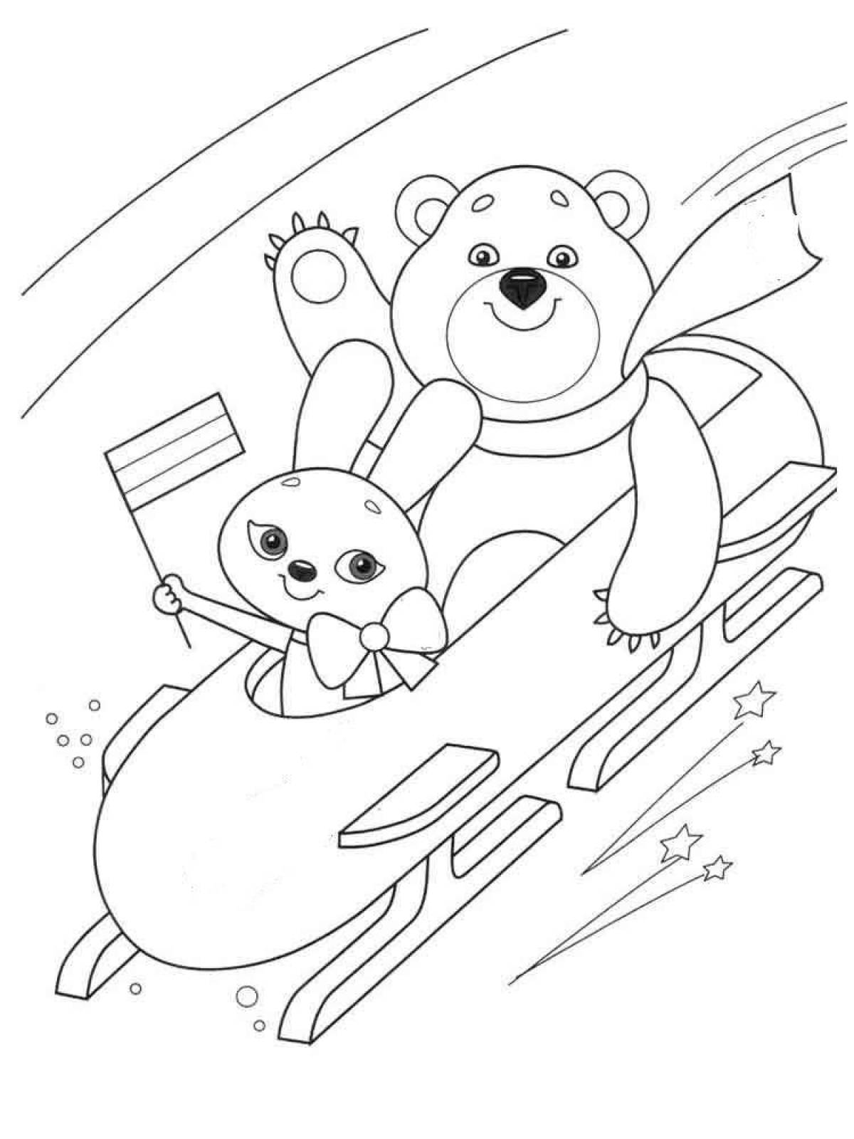 Shining coloring book for children 3-4 years old winter sports
