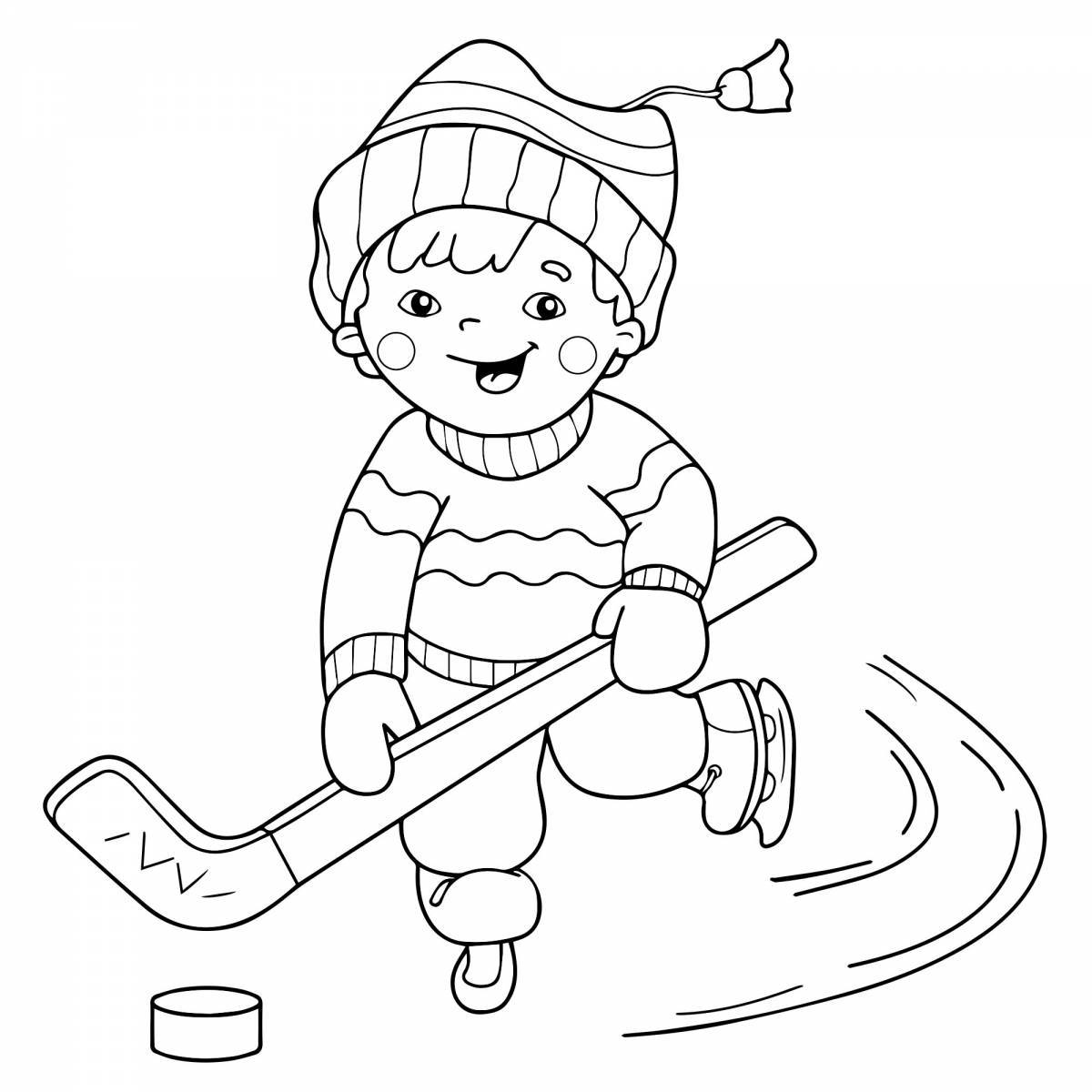 Amazing coloring book for children 3-4 years old winter sports