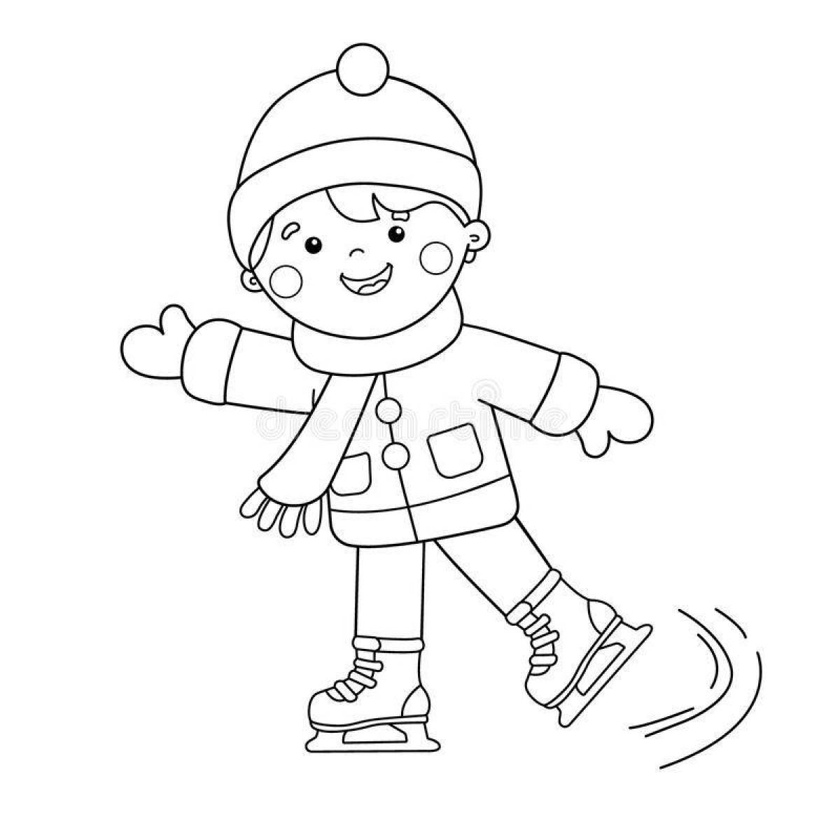 Elegant coloring book for children 3-4 years old winter sports