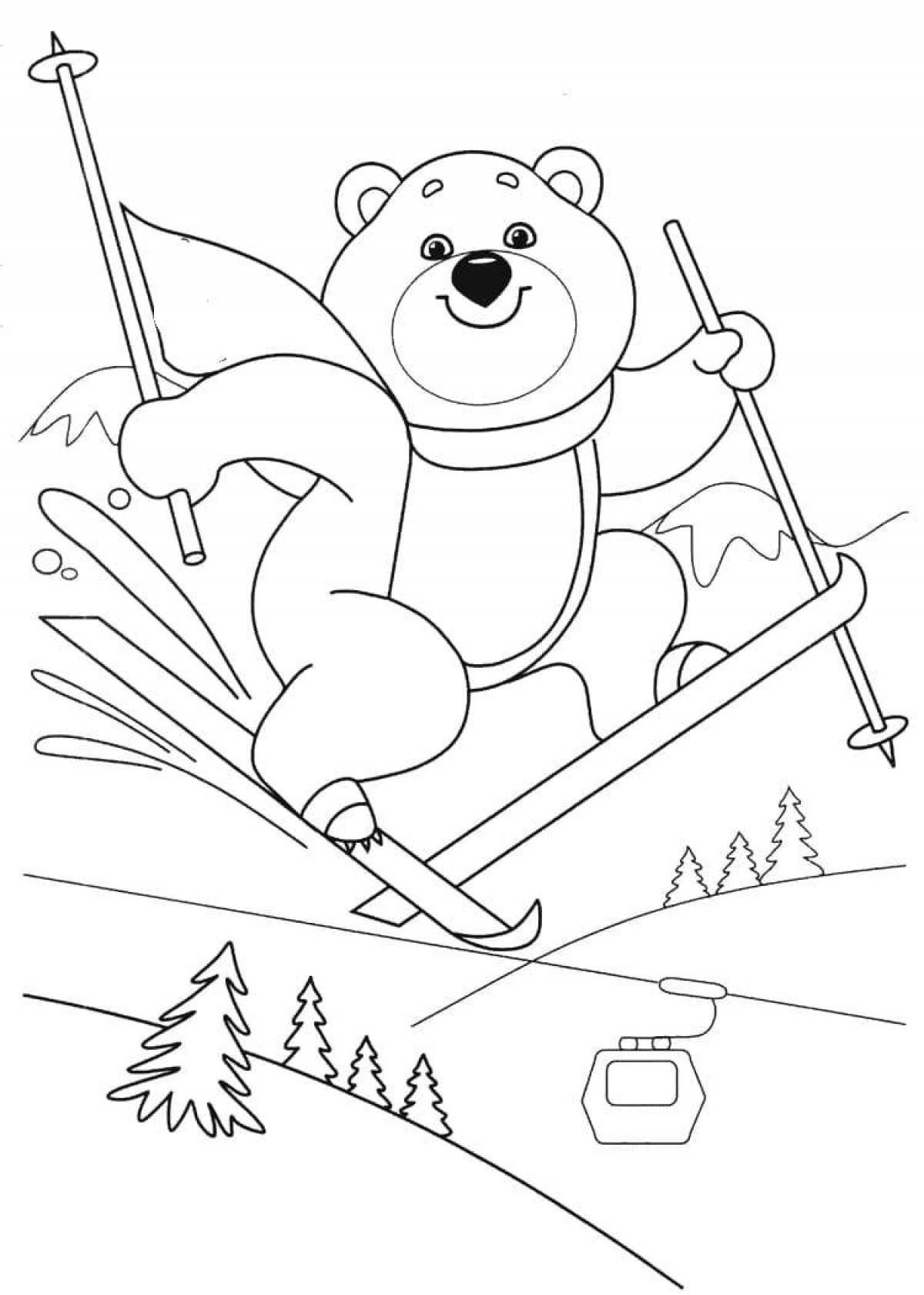 Large coloring book for children 3-4 years old winter sports