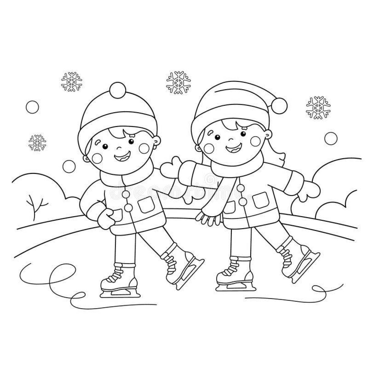 Soulful coloring for children 3-4 years old winter sports