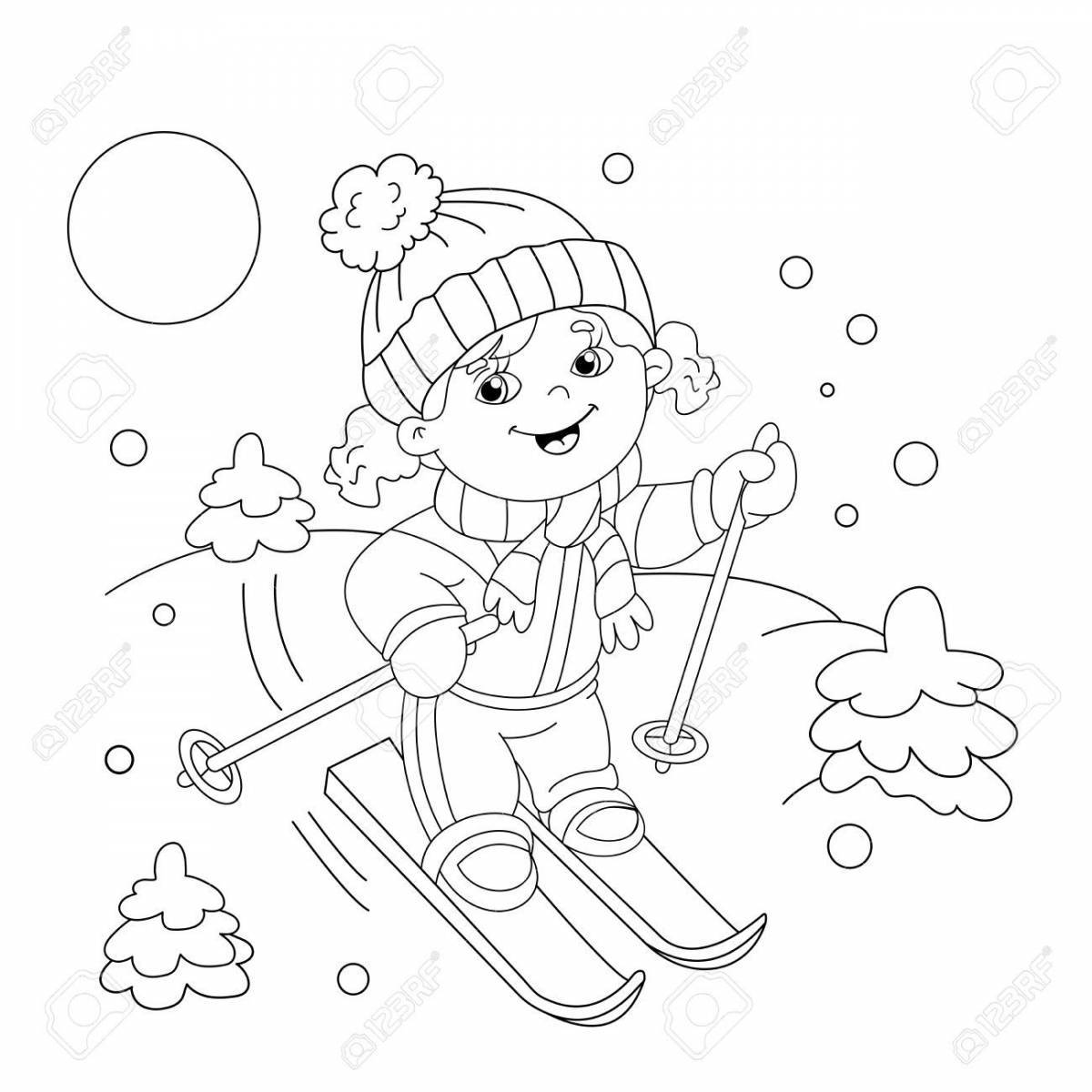 Great coloring book for 3-4 year olds winter sports