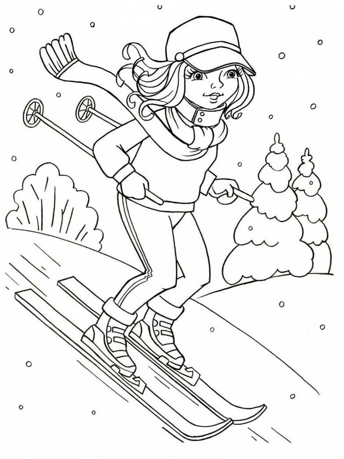 Wonderful coloring book for children 3-4 years old winter sports