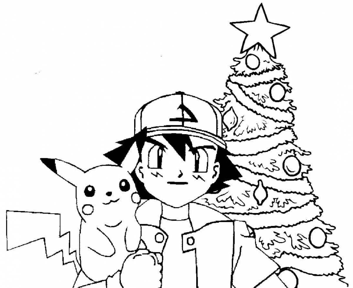 Раскраски покемоны Пикачу новогодние