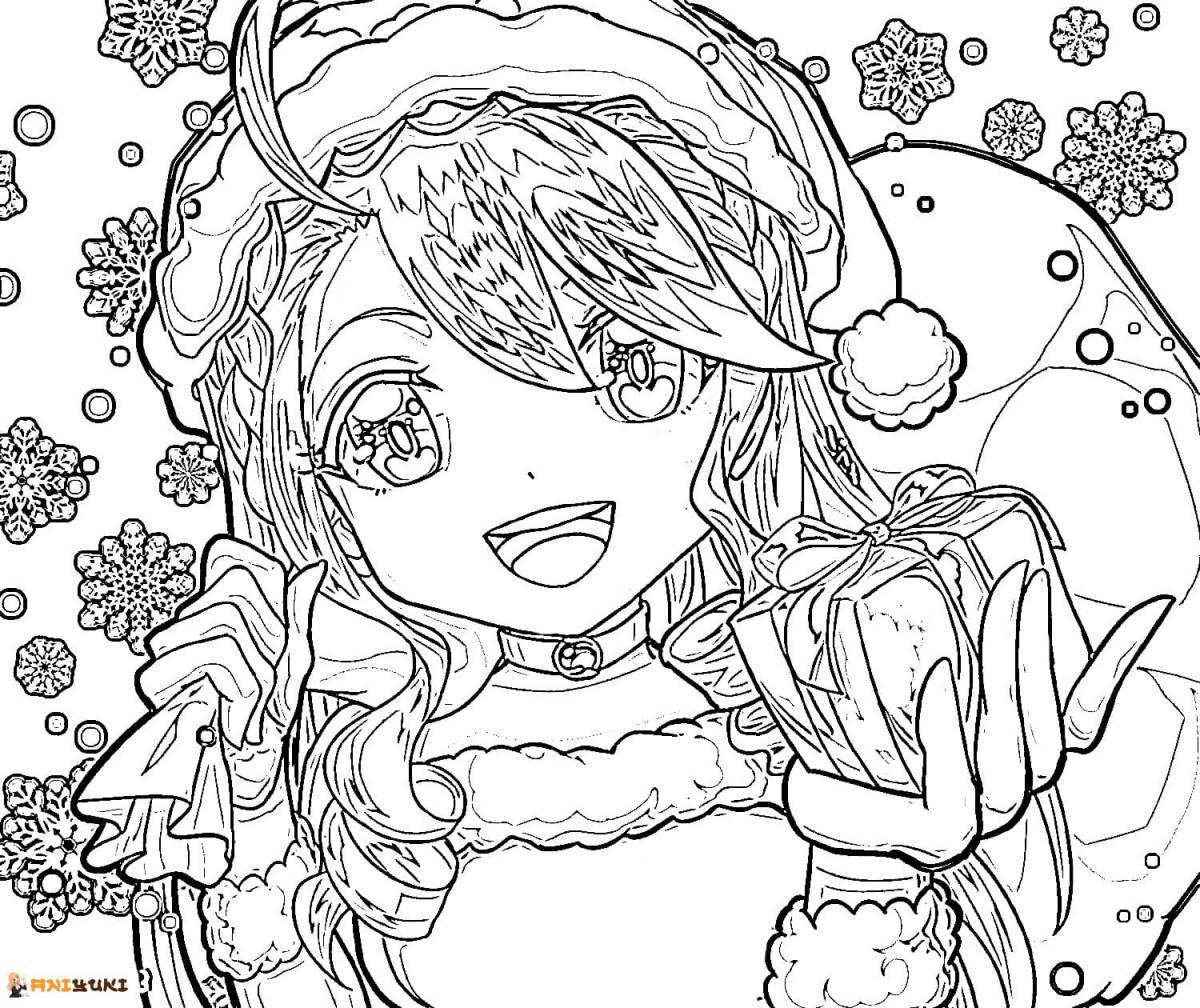 Bright anime Christmas coloring book