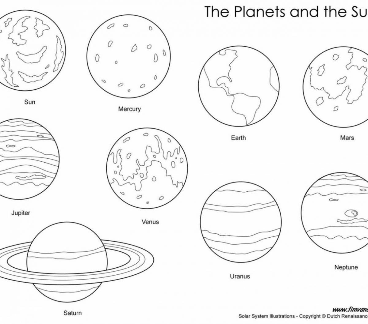 Планеты солнечой системы — раскраска