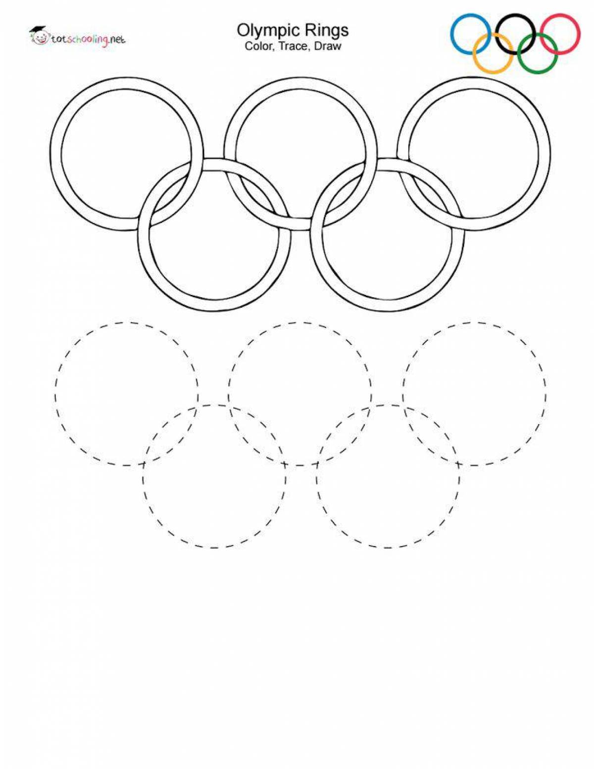 Coloring page glowing olympic rings