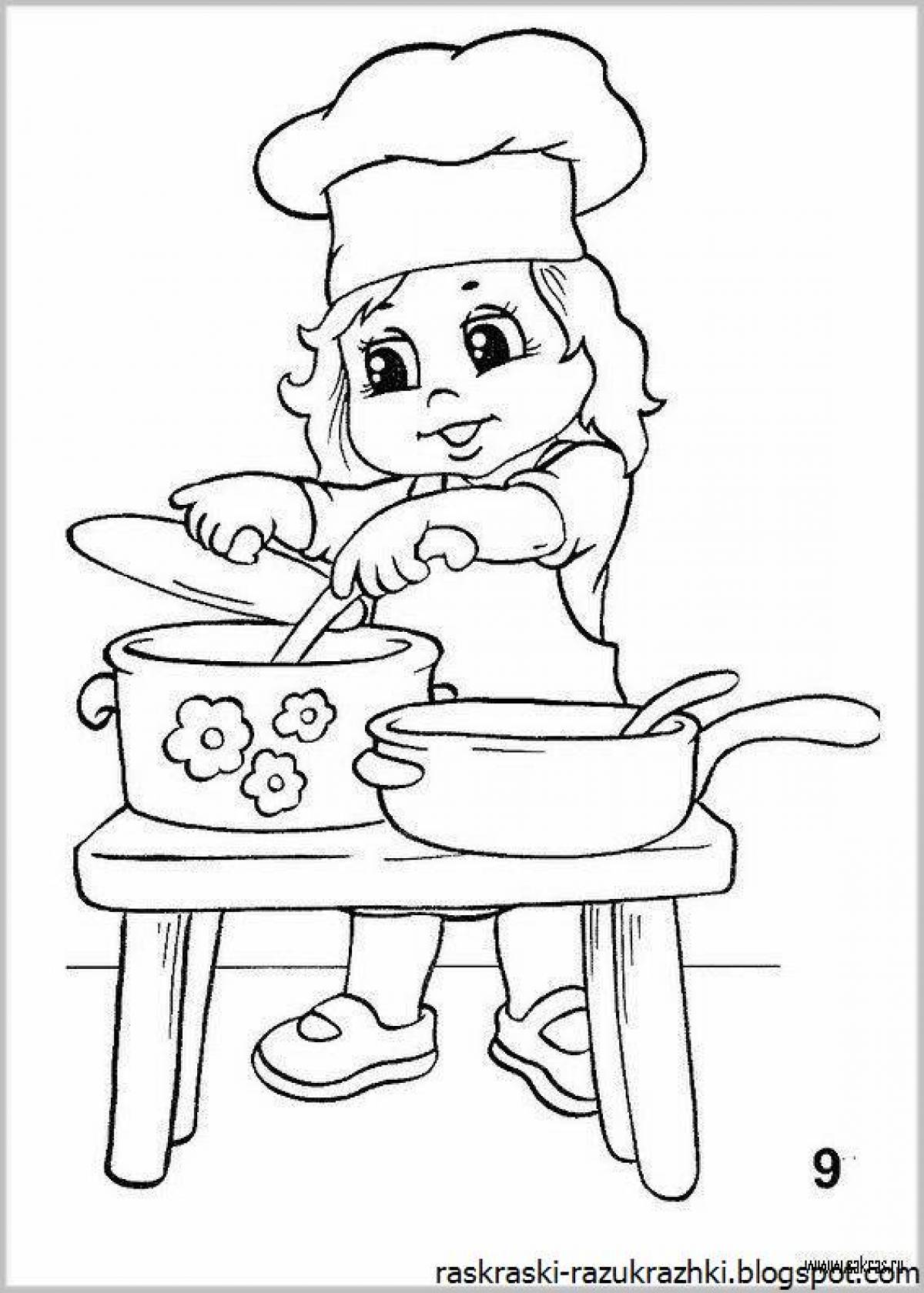 Playful cook coloring page for kids