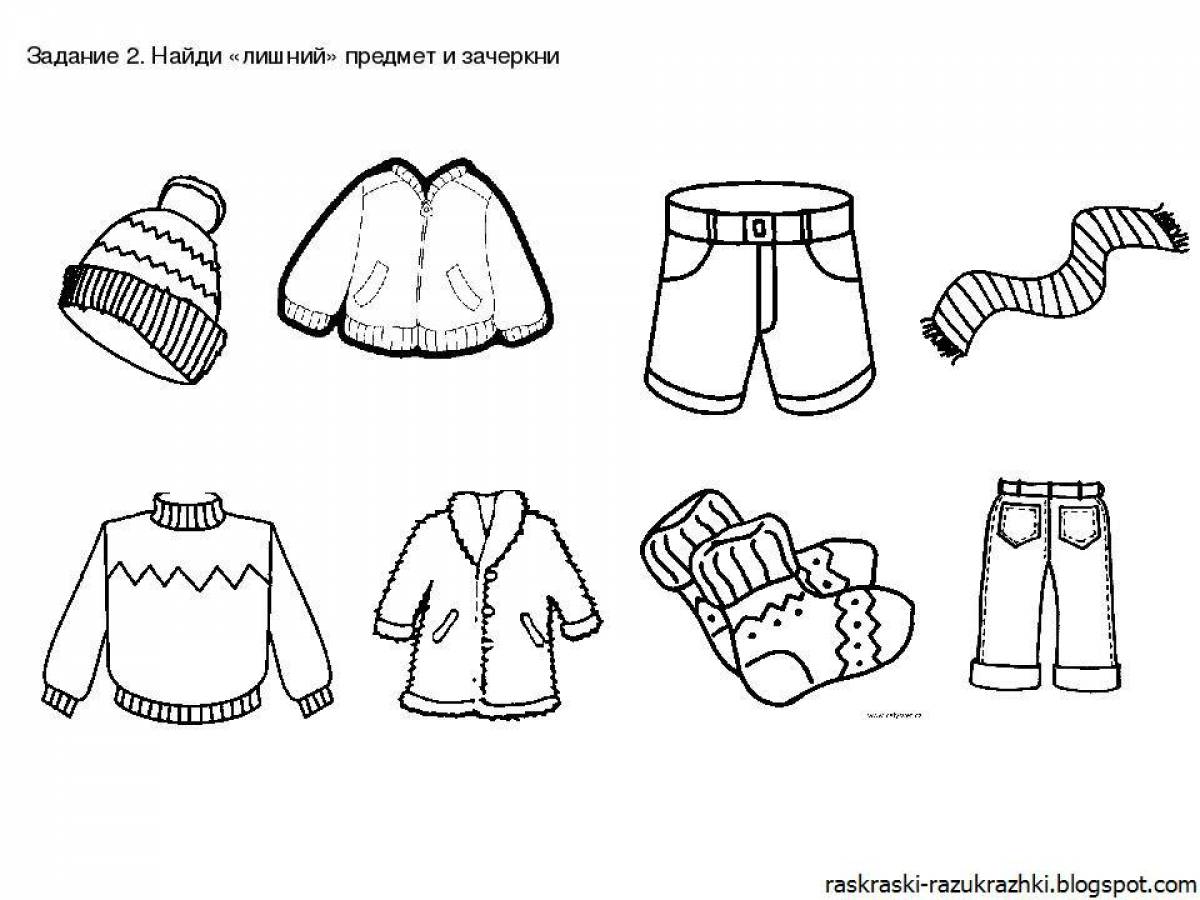 Fun winter clothes coloring page for kids