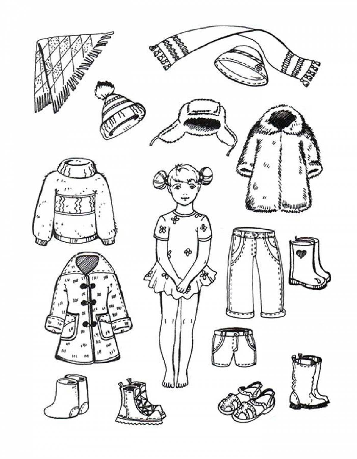 Adorable winter clothes coloring page for kids