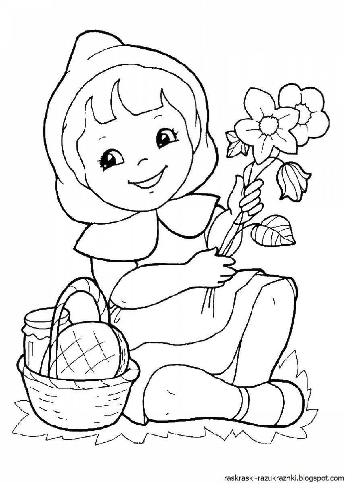 Colorful little red riding hood coloring page