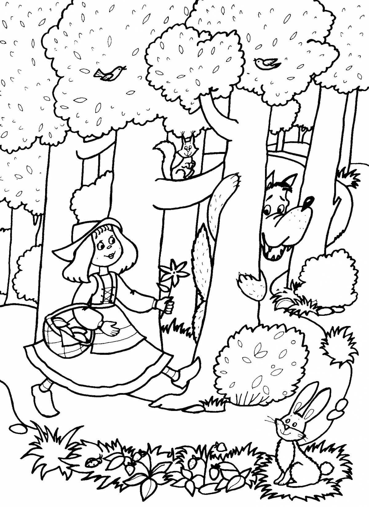 Coloring page playful little red riding hood
