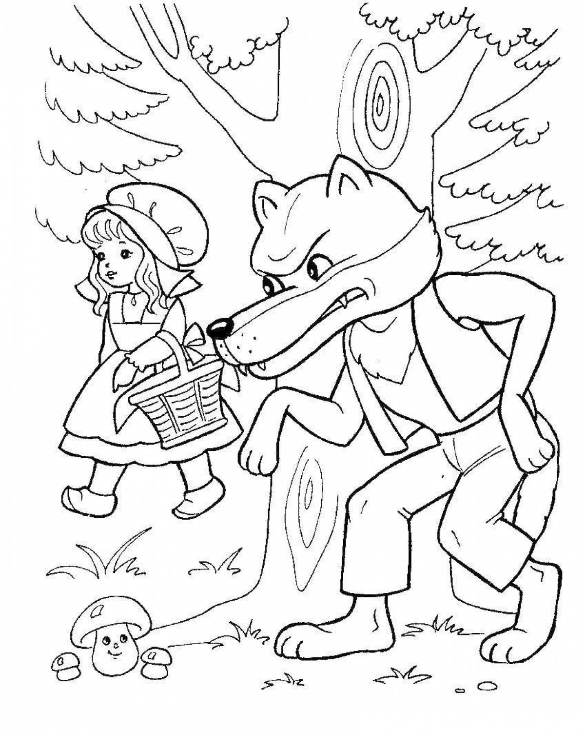 Coloring Little Red Riding Hood filled with paints