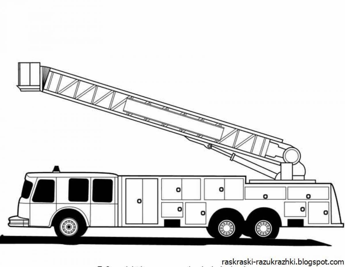Оживленная страница раскраски пожарной машины для детей