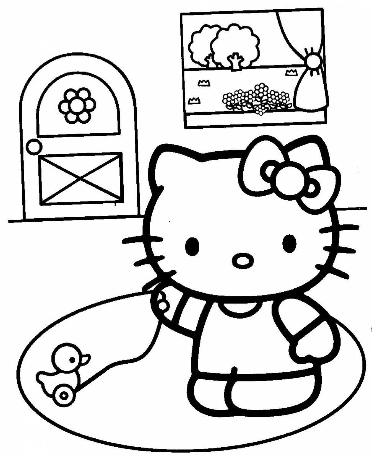 Игривая страница раскраски hello kitty
