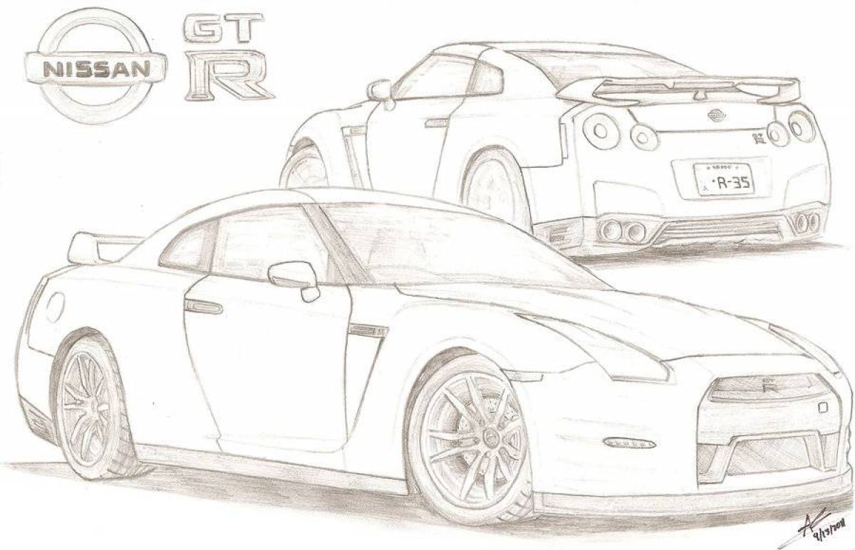 Coloring book dazzling nissan gtr