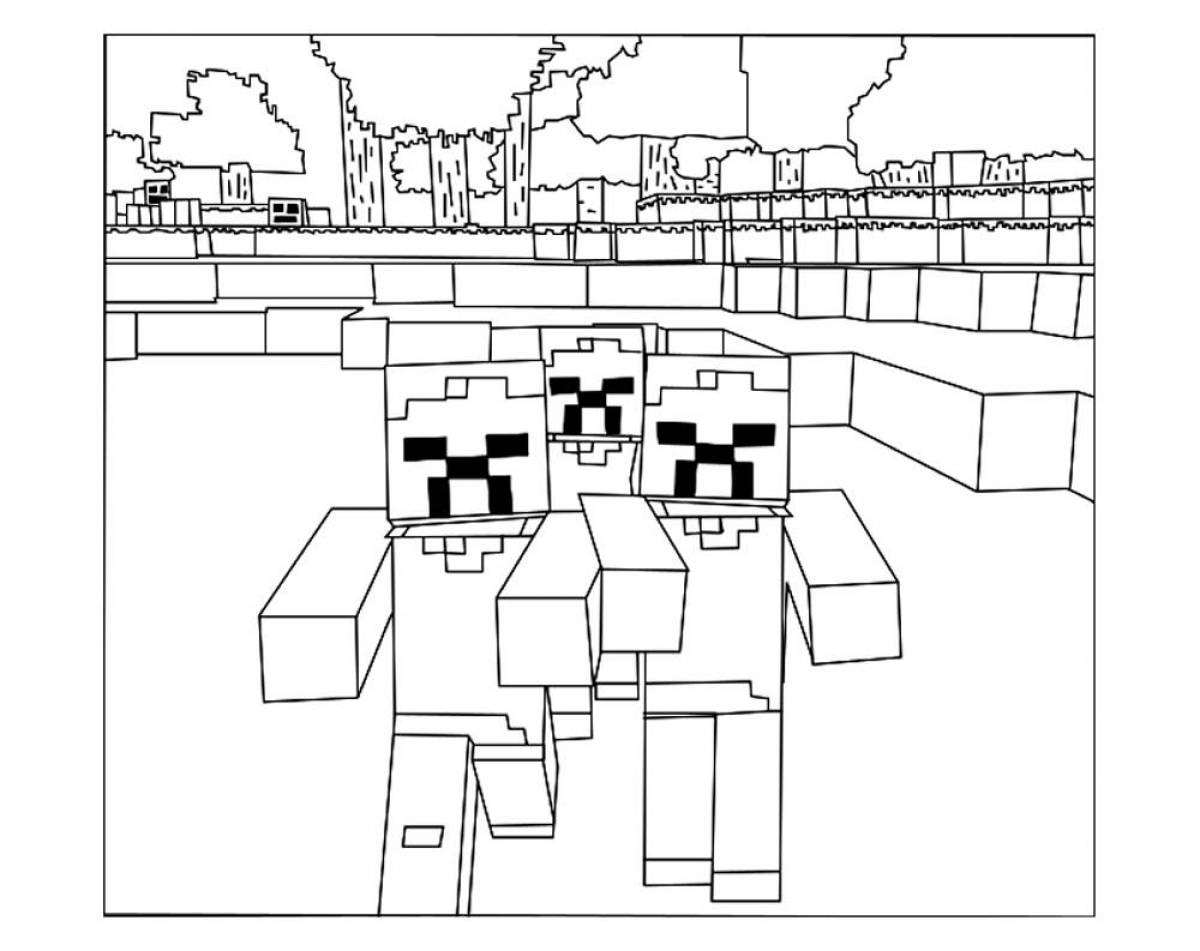 Detailed minecraft zombies coloring page