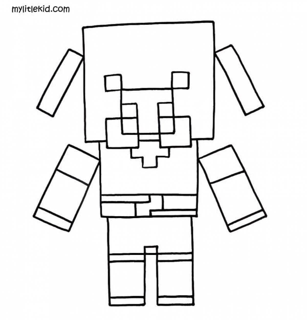 Intricate minecraft zombie coloring page
