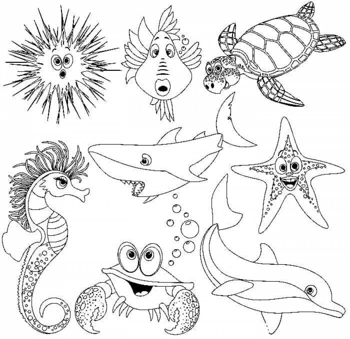 Раскраски морские обитатели морей и океанов для детей