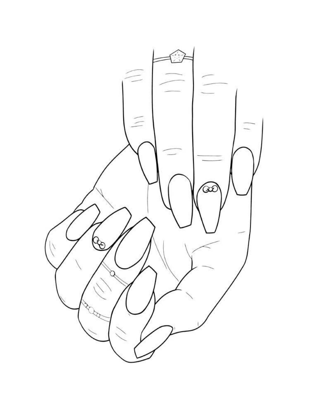 Coloring book sparkling hand with nails