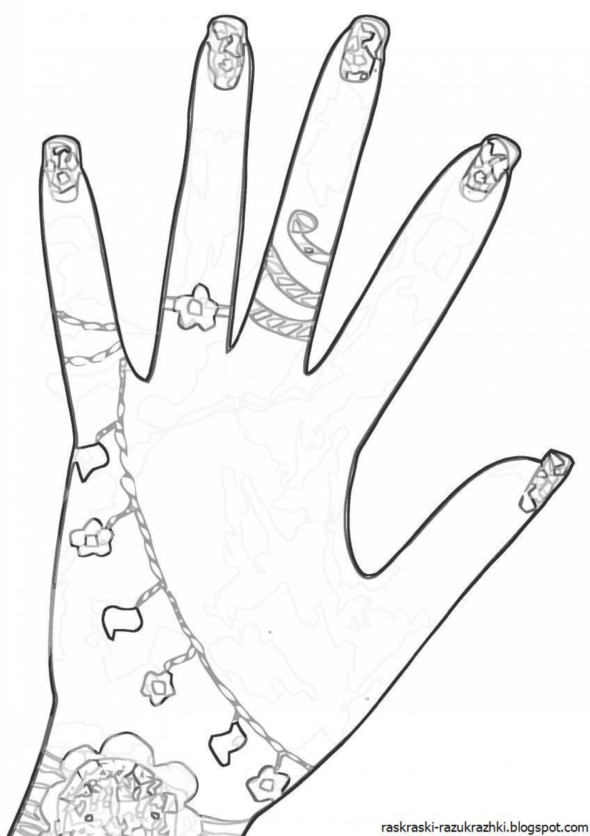Coloring page festive hand with nails
