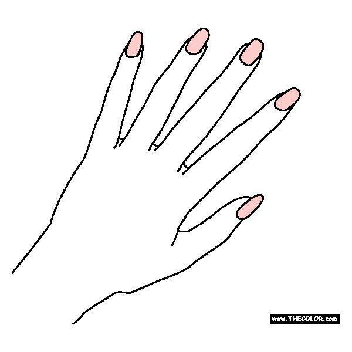 Раскраска энергичная рука с ногтями