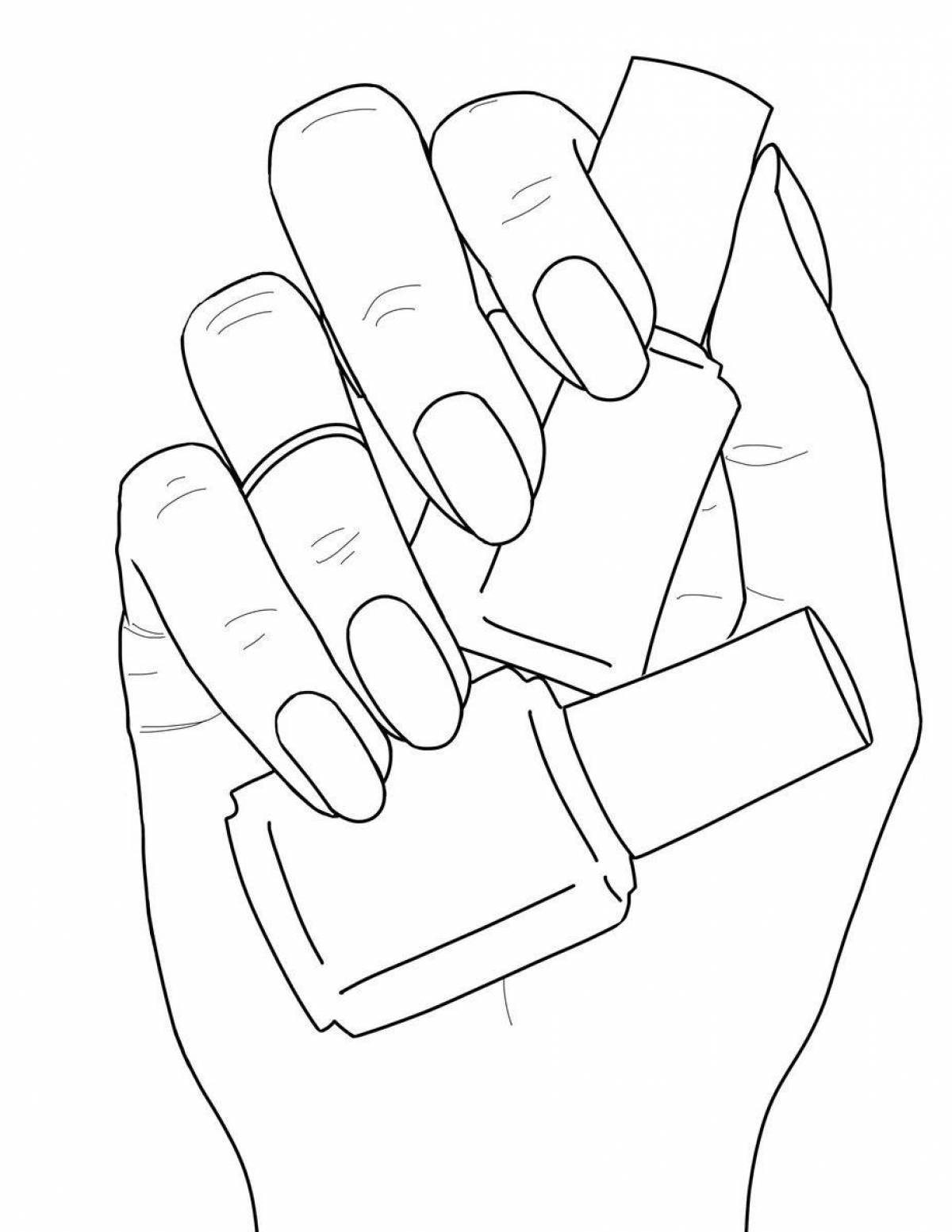 Coloring book bold hand with nails