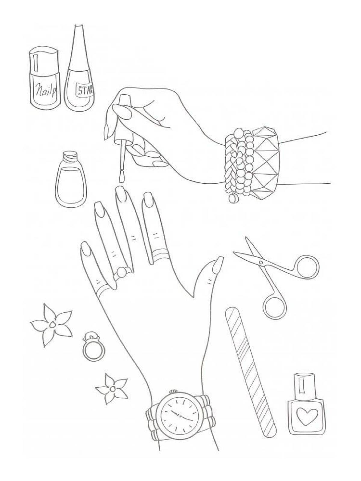 Coloring book magic hand with nails