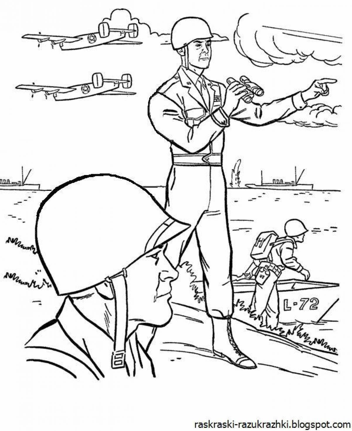 Attractive military coloring book for elementary school kids