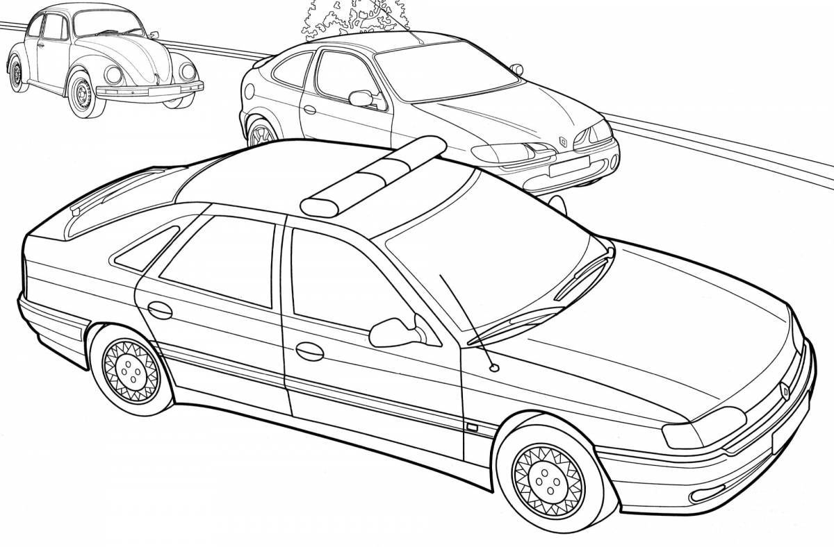 Colorful car police coloring page