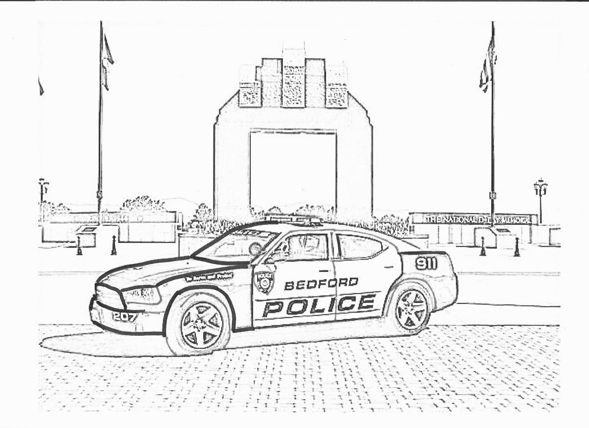 Bold police car coloring page