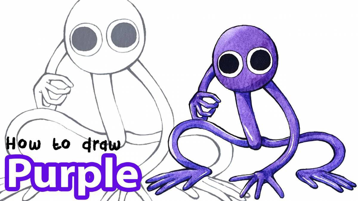 Coloring page inviting purple rainbow friend