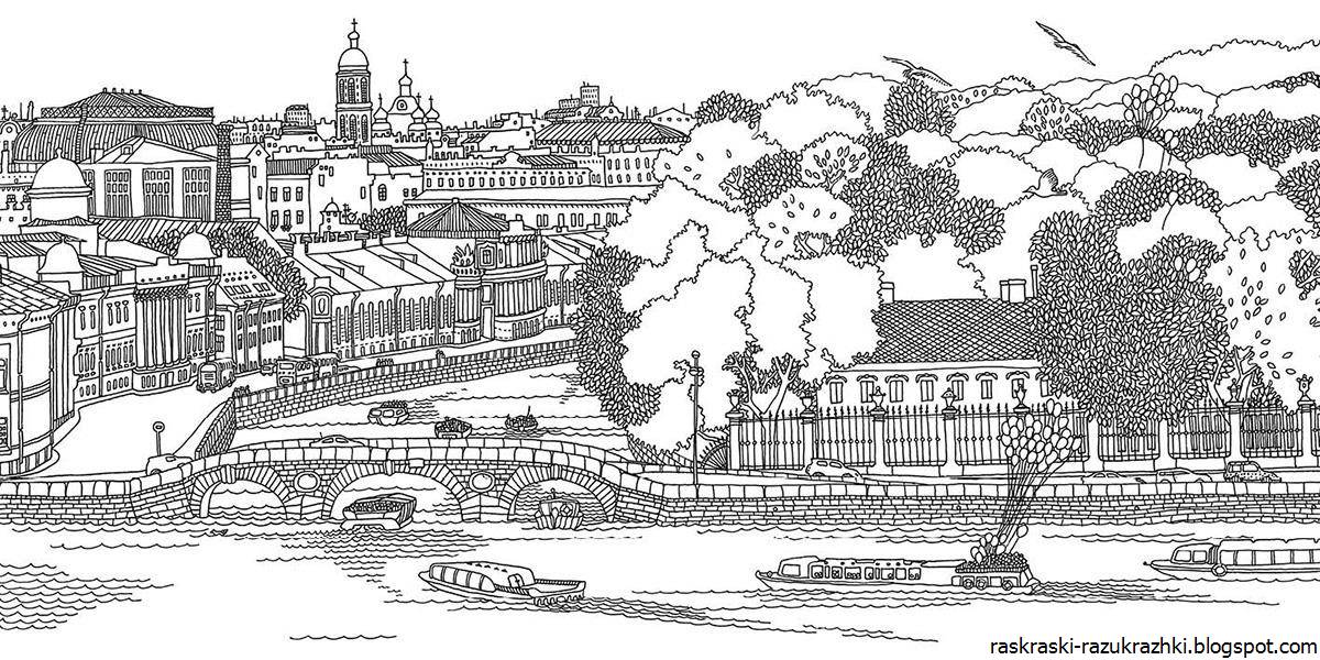 Richly illustrated coloring page st. petersburg