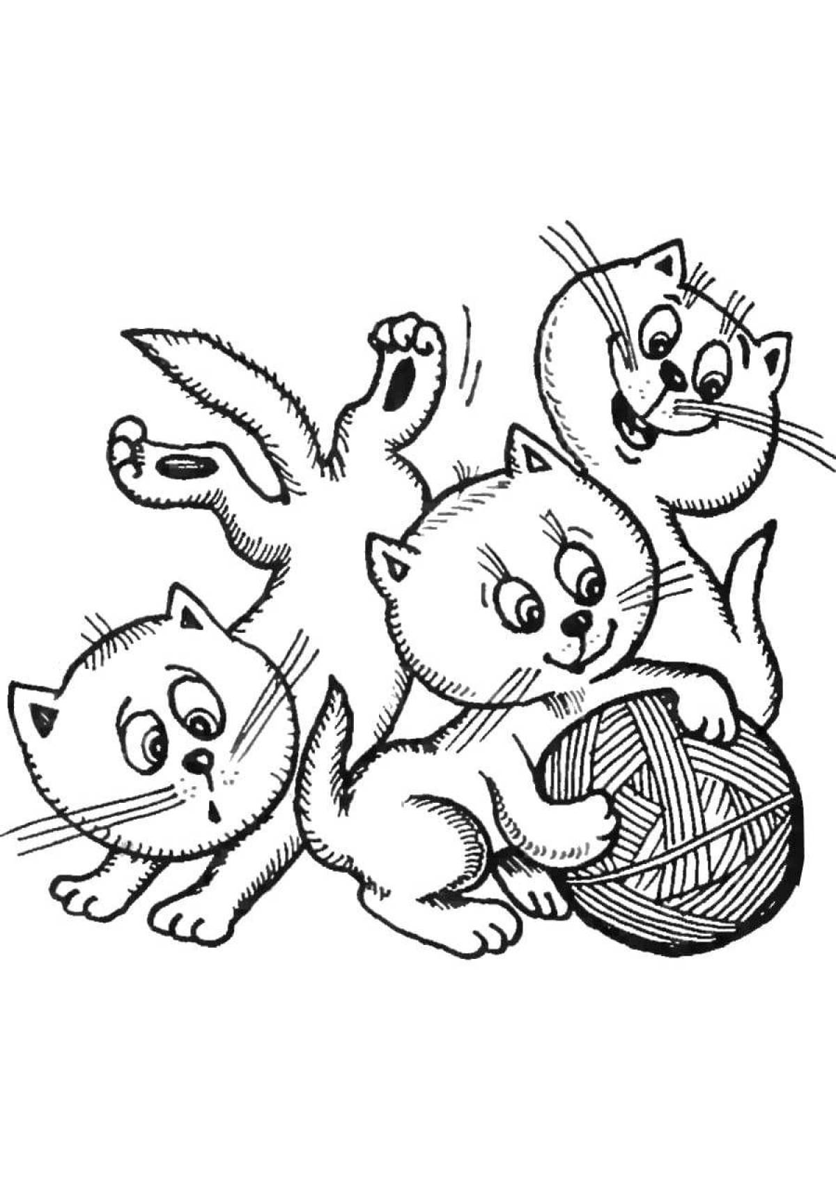 Веселая раскраска «три котенка»