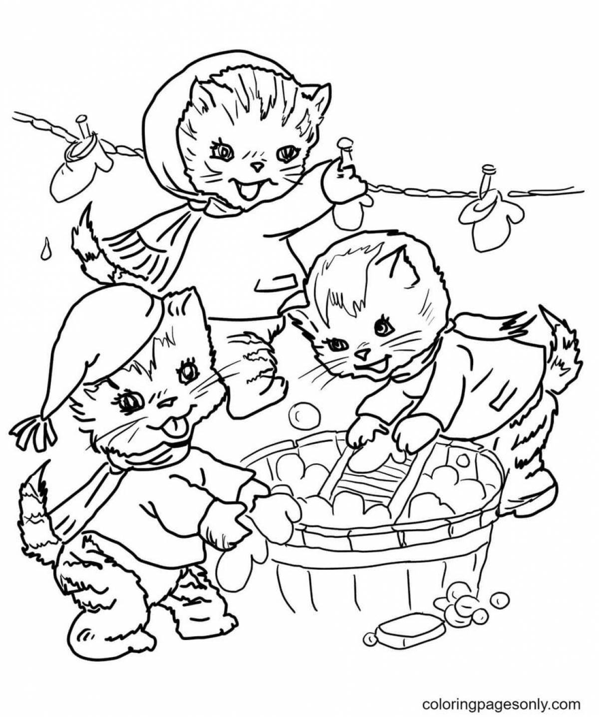 Bright three kittens coloring book