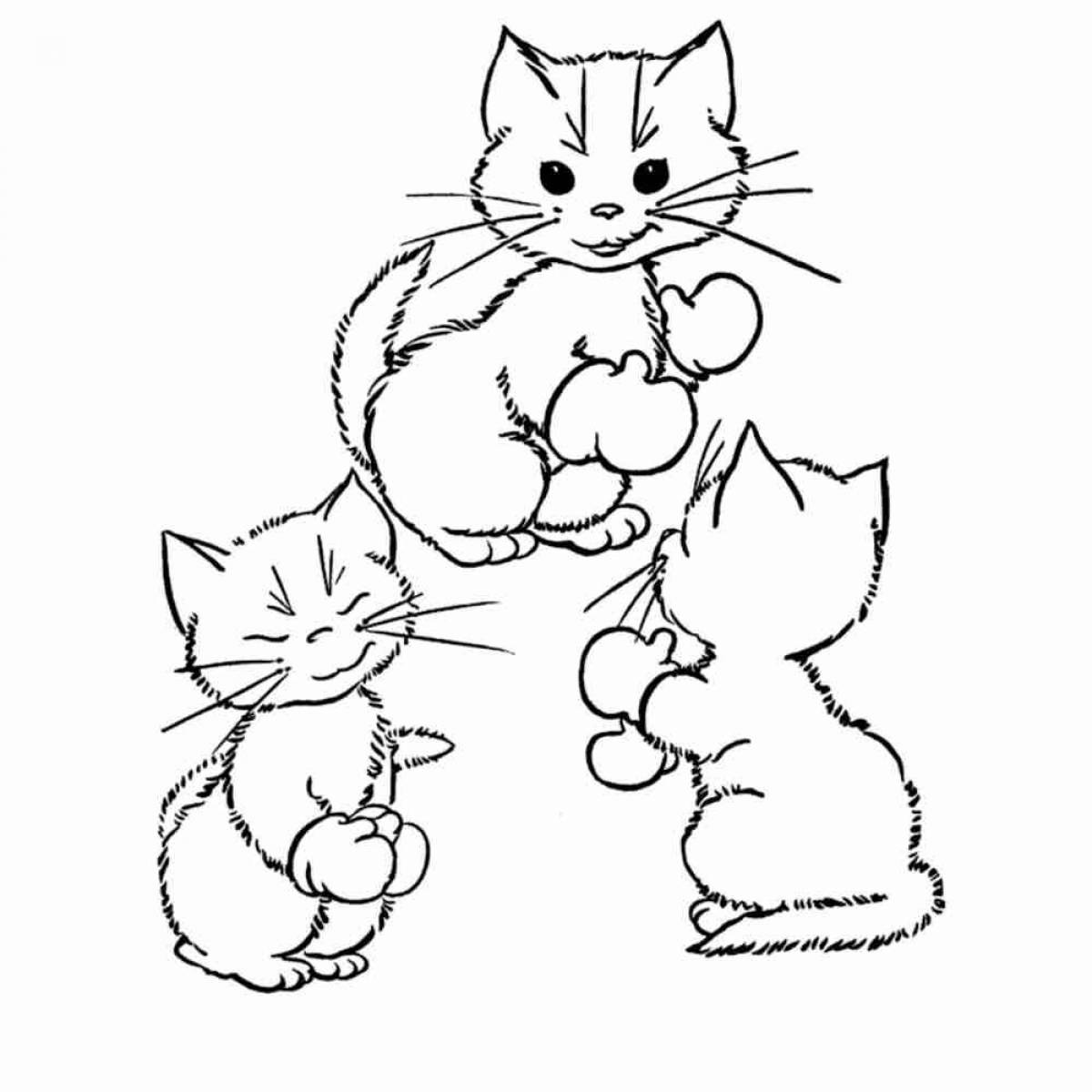 Любознательная раскраска «три котенка»