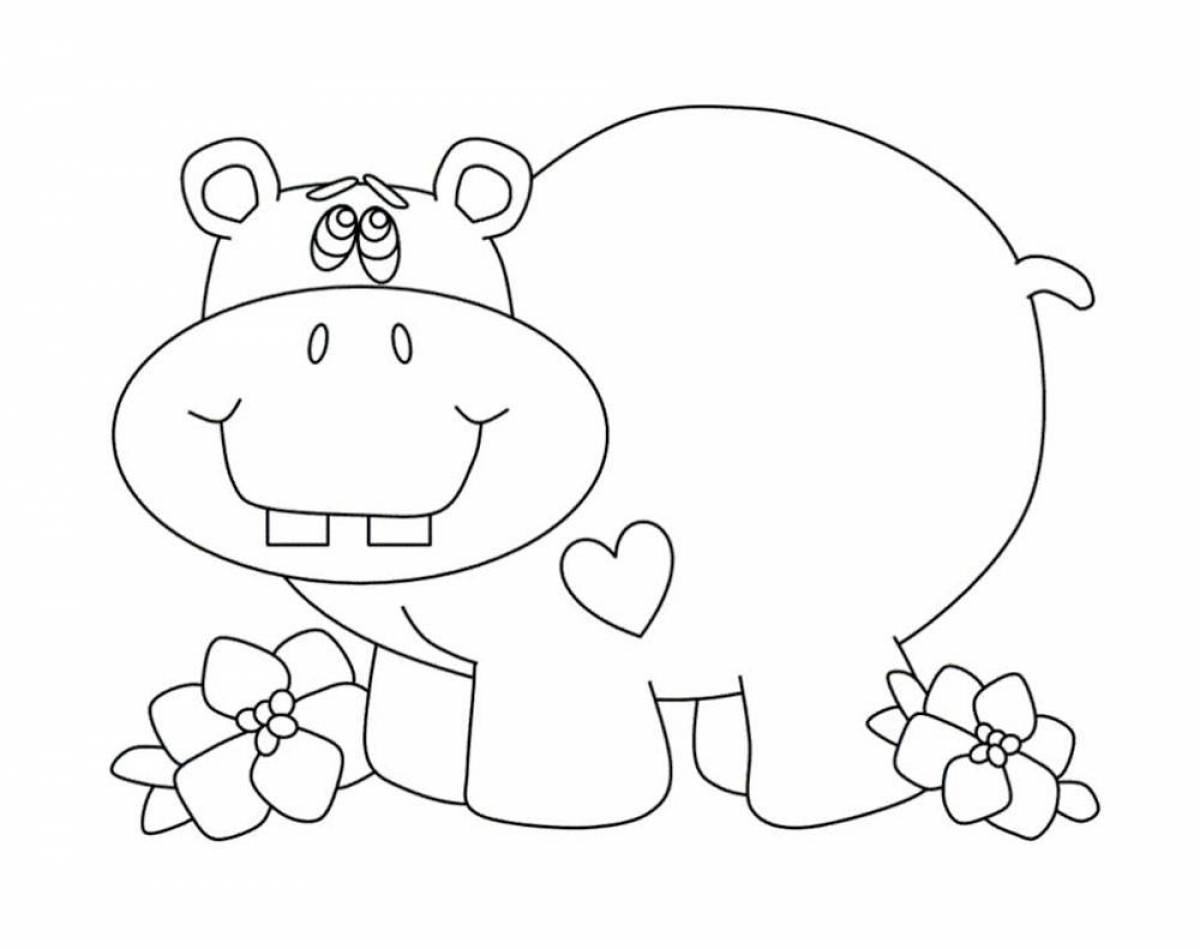 Glorious hippo coloring for kids