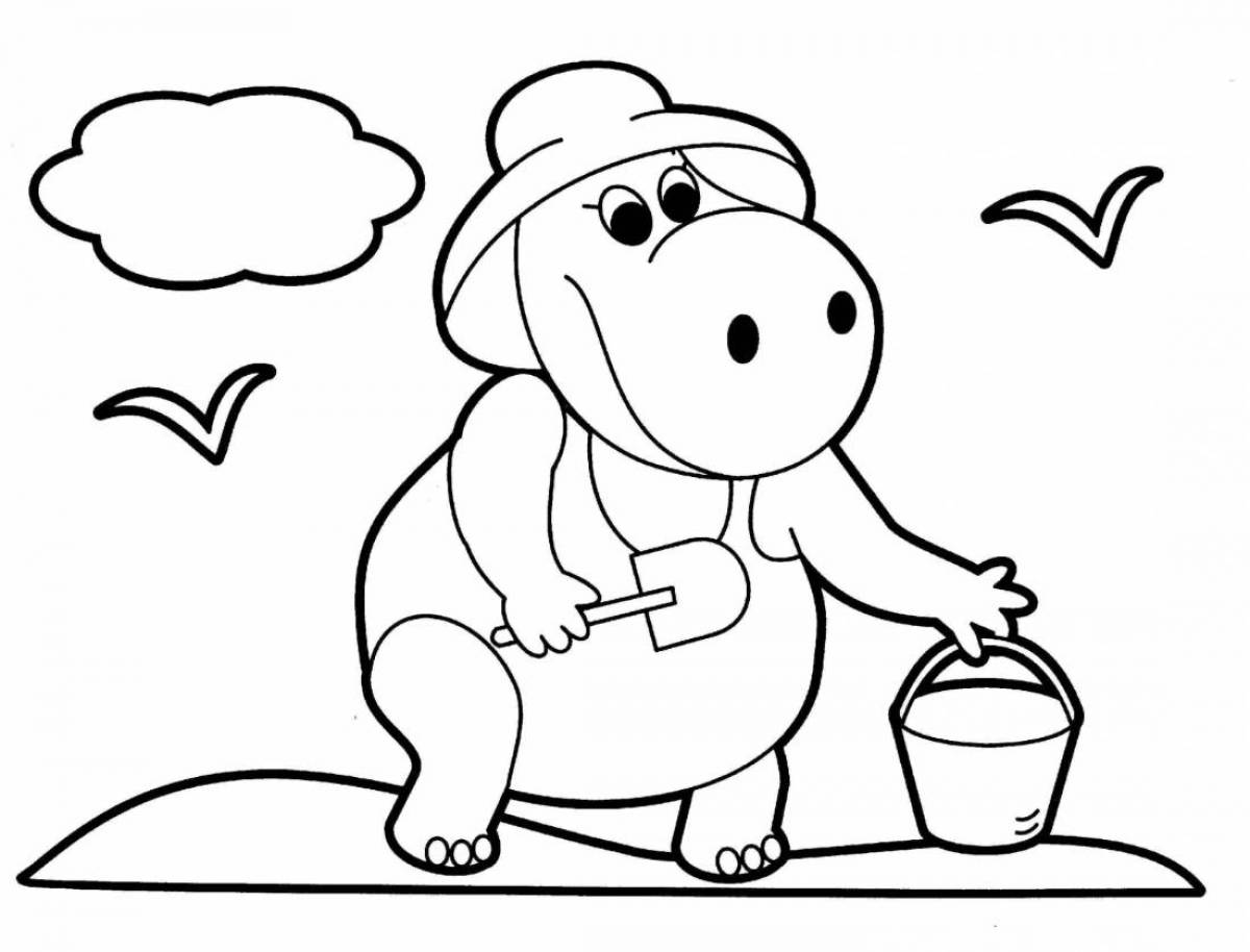 Adorable hippo coloring for kids
